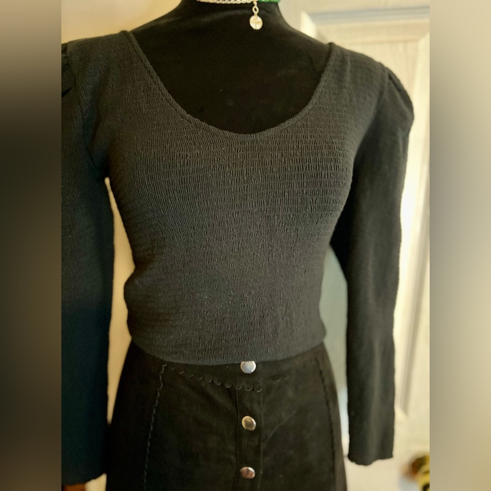 Women’s Nation LTD Knit Shirred Puff Sleeve Pima Cotton‎ Sweater S - Picture 4 of 11